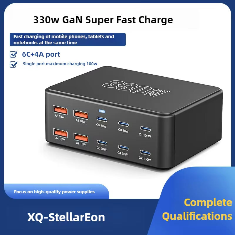 330W USB C Gan Charger 100W PD3.0 PPS QC3.0 Multiport Fast Charging Station for Laptop Iphone 15 16 Samsung Macbook Pro Tablet